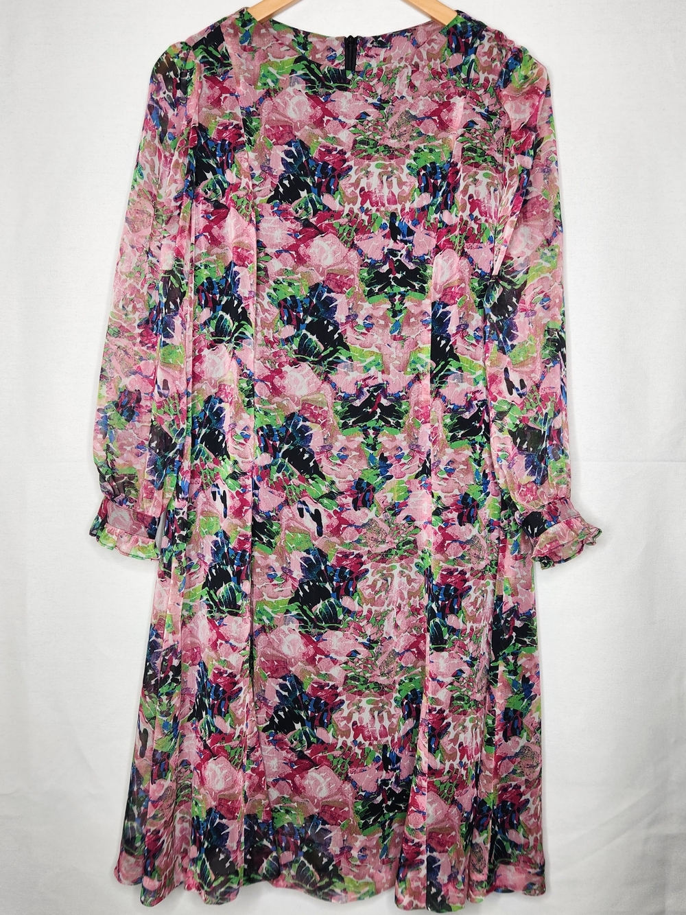 Floral Long Sleeve Midi Dress in Pink & Green